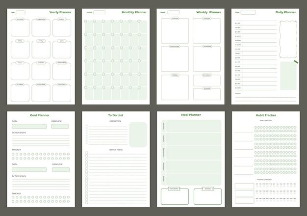 Vector green planner template weekly planner monthly planner daily planner