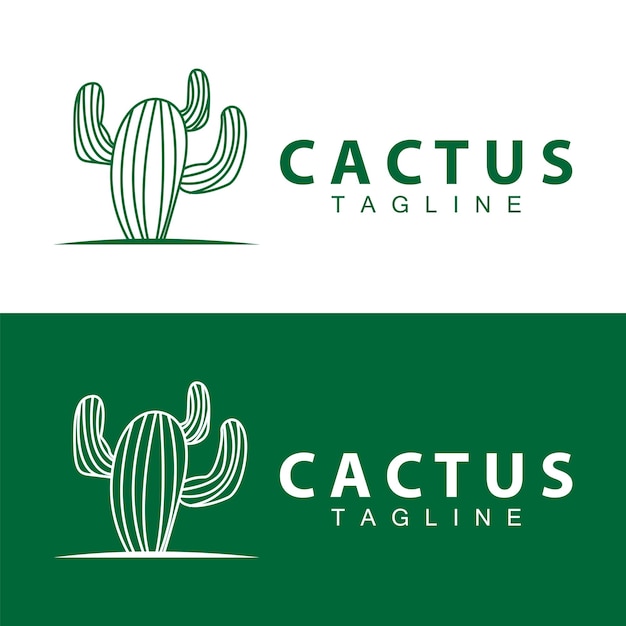 Green Plant Cactus Logo Design With Desert Plant Symbol Illustration Vector Icon Template