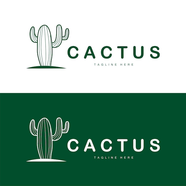 Green Plant Cactus Logo Design With Desert Plant Symbol Illustration Vector Icon Template