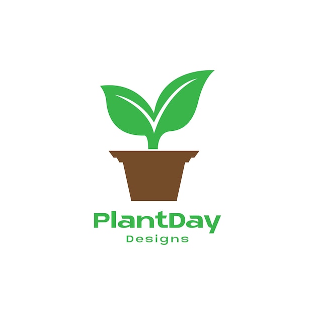 Green plant growth on pot logo design vector graphic symbol icon illustration creative idea