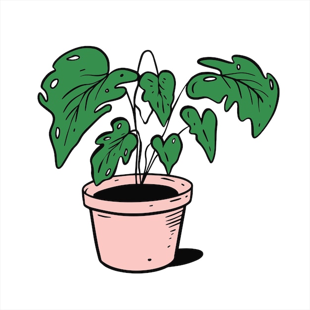 Вектор Зеленое растение в горшке иллюстрация плоского дизайна векторного знака домашнего растения