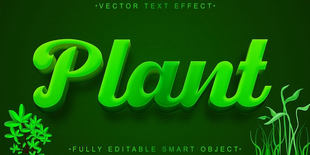 Vettore vegetale verde effetto di testo dell'oggetto intelligente completamente modificabile