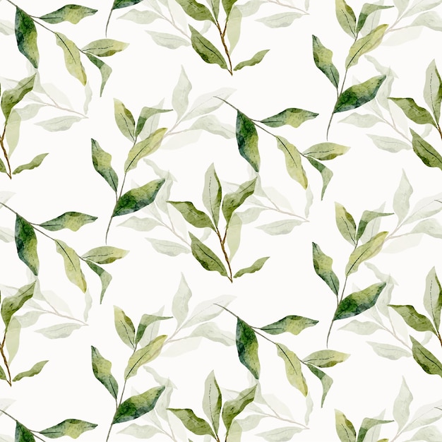 Green Plants and Green Leaves Pattern Hand drawn in Watercolor Style