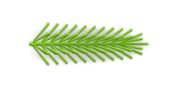 Green plastic horizontal spruce branch with dense needles artificial Christmas design vector