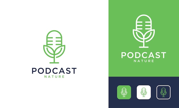 Vector green podcast leaf nature logo design