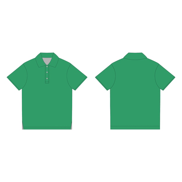 Modello di design t-shirt polo verde. polo unisex con disegno tecnico anteriore e posteriore.