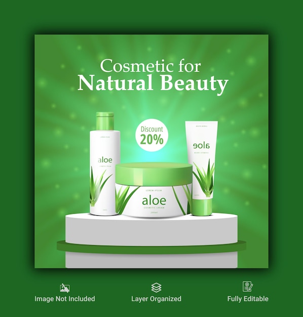 A green poster for cosmetics for natural beauty