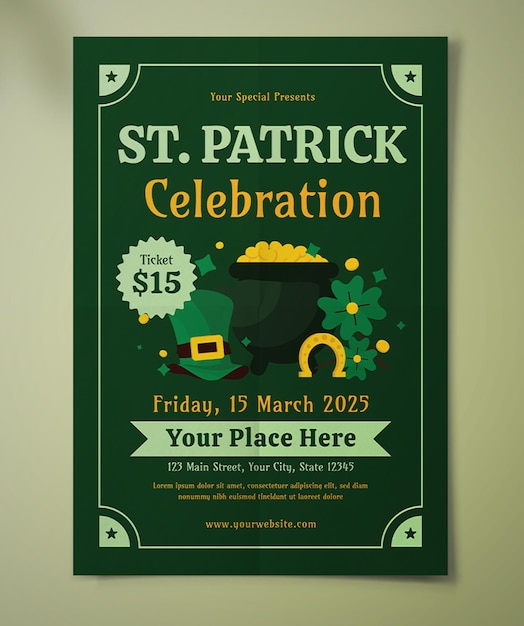 Vector a green poster that says st. patricks celebration on it.