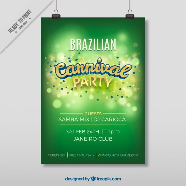 ベクトル ブラジルのカーニバルスケッチグリーンポスター