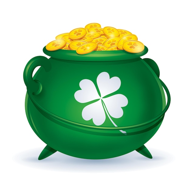 Vector green pot with golden coins