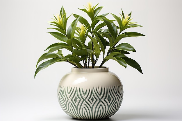 Vector green potted plant trees in the cement pot isolated on white background