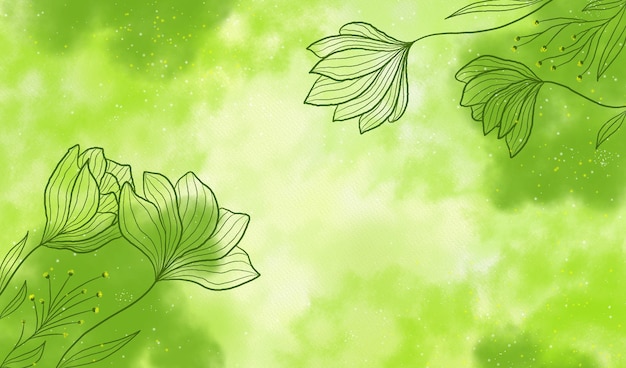 Green powder pastel with hand drawn flowers background