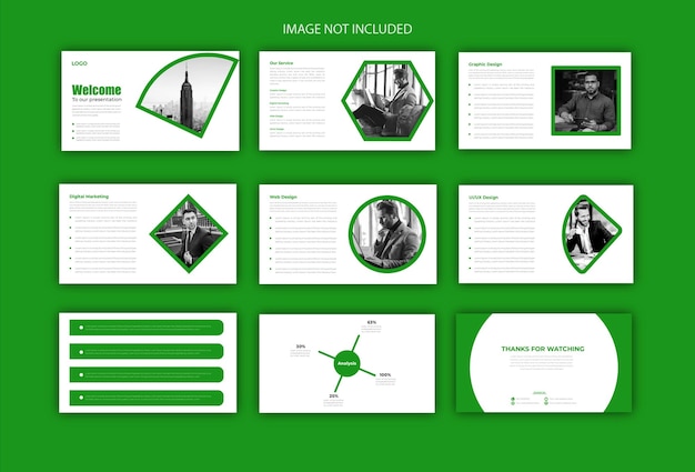 Presentazione aziendale modificabile con diapositiva powerpoint verde