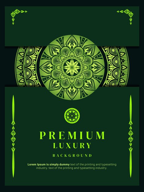 Вектор Шаблон дизайна плаката с гравировкой зеленой мандалы премиум-класса