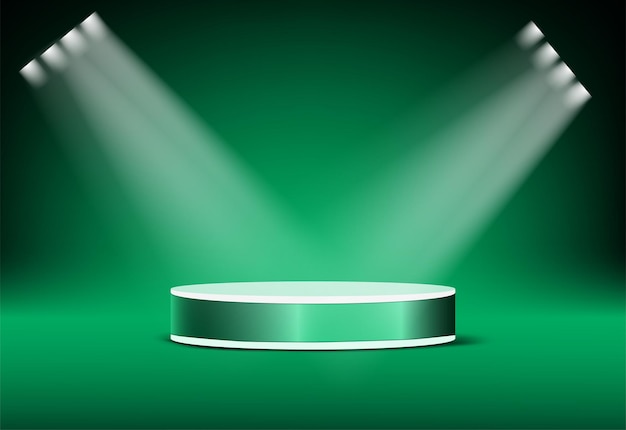 Green premium podium circle shapes with spotlight on the stage background