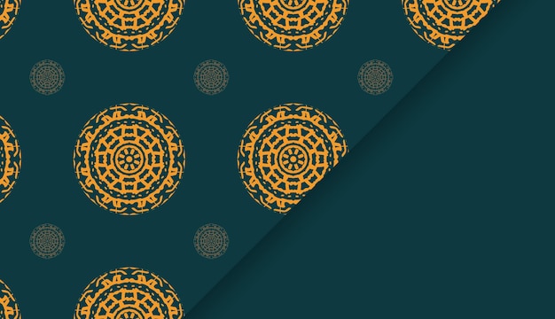 Green presentable banner with a yellow geometric ornament