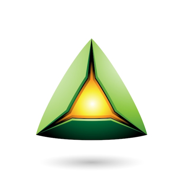 Vettore piramide verde con un'illustrazione vettoriale del nucleo incandescente