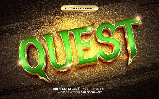 Green quest gold 3d editable text effect