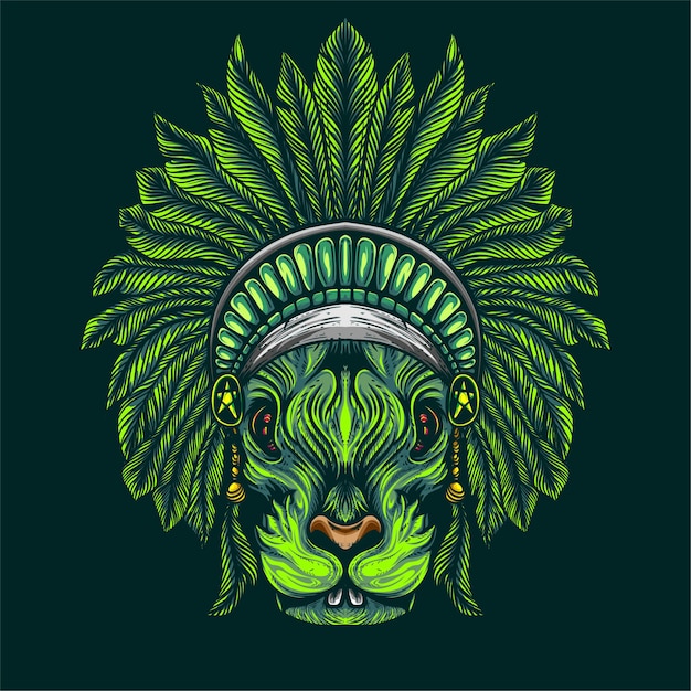 green rabbit face with culture hat