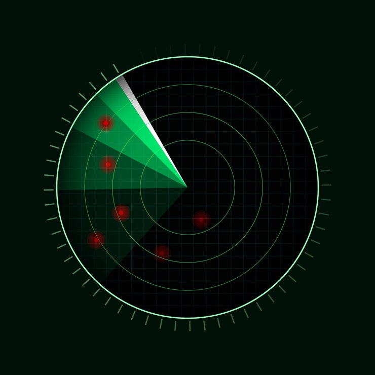 Vector green radar isolated on dark background