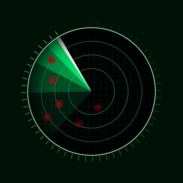 暗い背景に分離された緑のレーダー