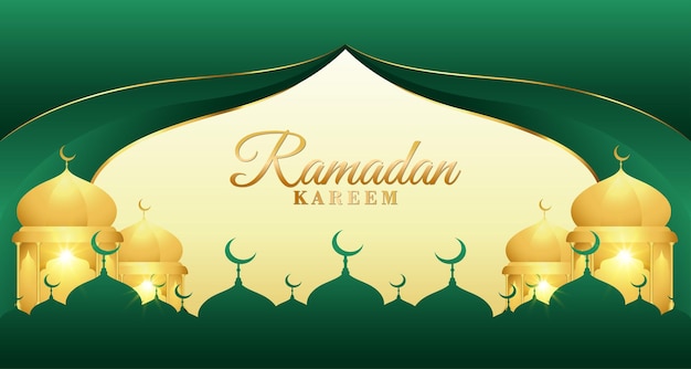 Premium Vector | Green ramadan kareem background, with golden mosque  minarets