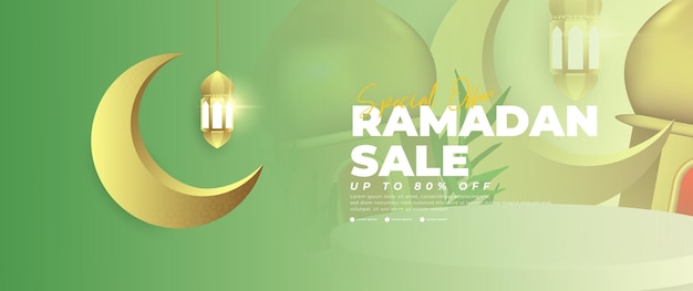 Vettore disegno di banner di vendita verde del ramadan adatto alle promozioni al dettaglio