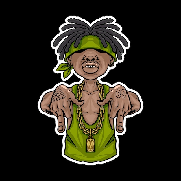 Vettore illustrazione del personaggio dei cartoni animati del rapper verde