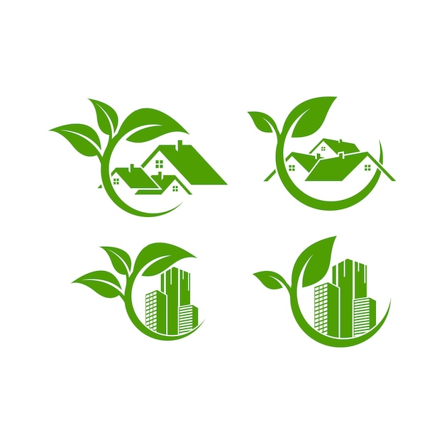Vettore del modello di progettazione dell'icona del logo immobiliare verde