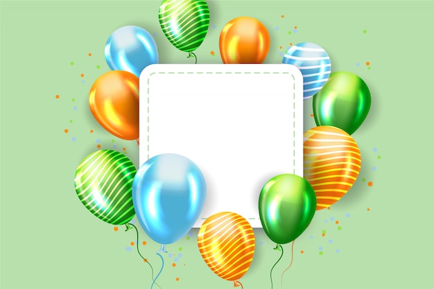 Green realistic balloons with blank board