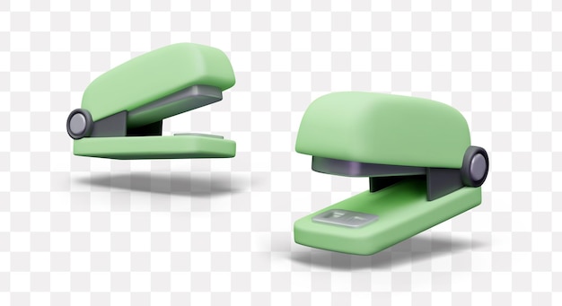 Green realistic stapler with plastic body isolated stationery for office school college