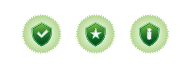 Scudo con logo verificato protetto consigliato verde con lucchetto a lista di controllo e illustrazione del badge isolato a stella