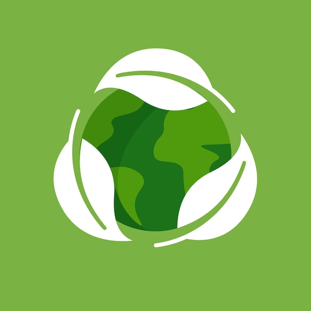 Vector green recycle symbol made by leaves with earth environmental protection and ecology concept plastic