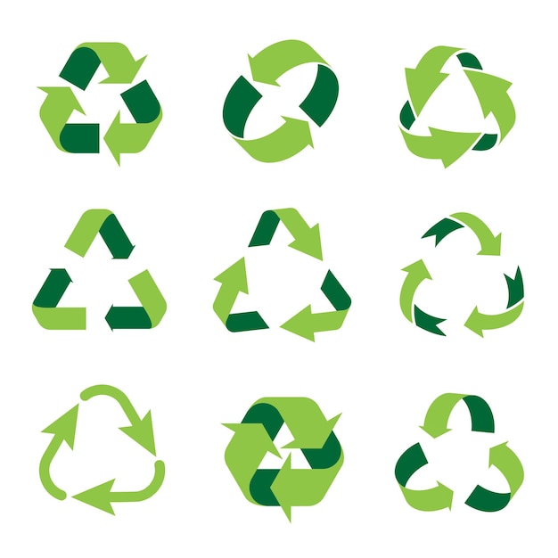 Vector green recycling and rotation arrow symbol set