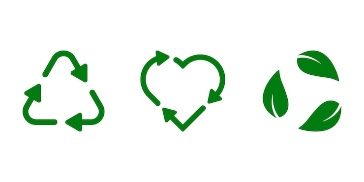 Vector green recycling signs vector arrows heart and leaf recycle eco green symbol rounded angles