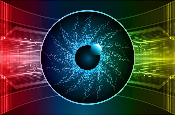 Vector green red blue eye cyber circuit future technology  background