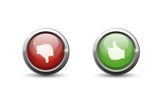 Green and red button on white background.