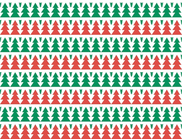 Green and red christmas trees on white, geometric ornament for new year and christmas holidays, seamless vector pattern