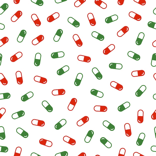緑と赤の錠剤のシームレスなパターン