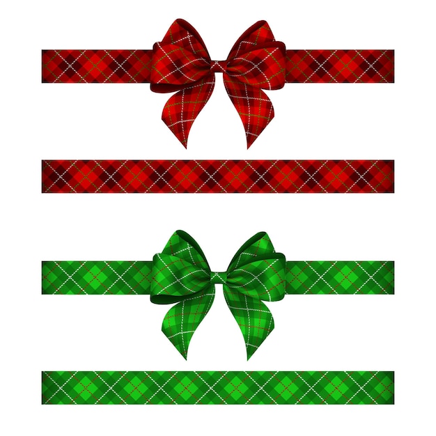 Green and red tartan bows with ribbons