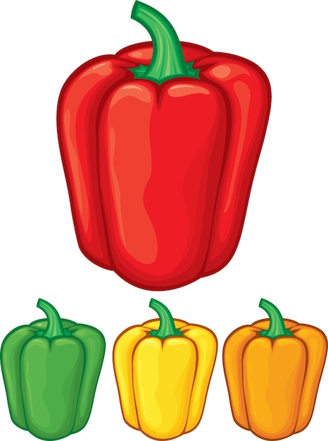 Green, red, yellow and orange sweet bell peppers