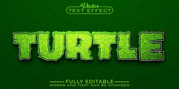 Modello di effetto di testo modificabile vettoriale tartaruga rettile verde