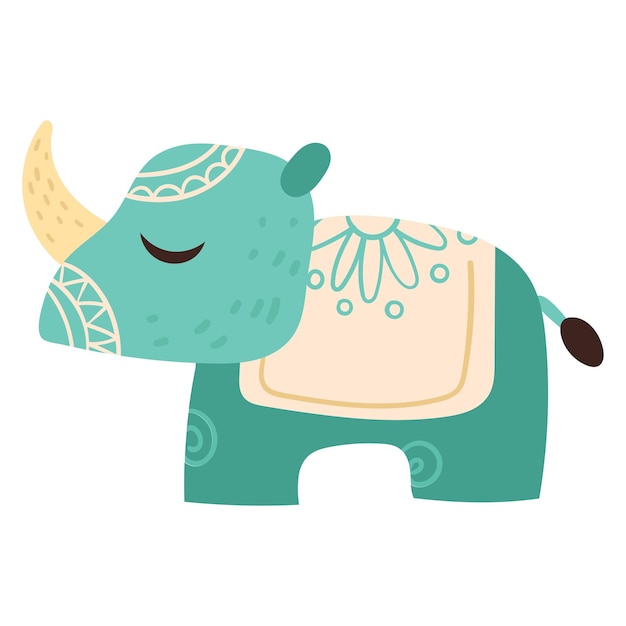 Vector green rhino folk animal in scandinavian style