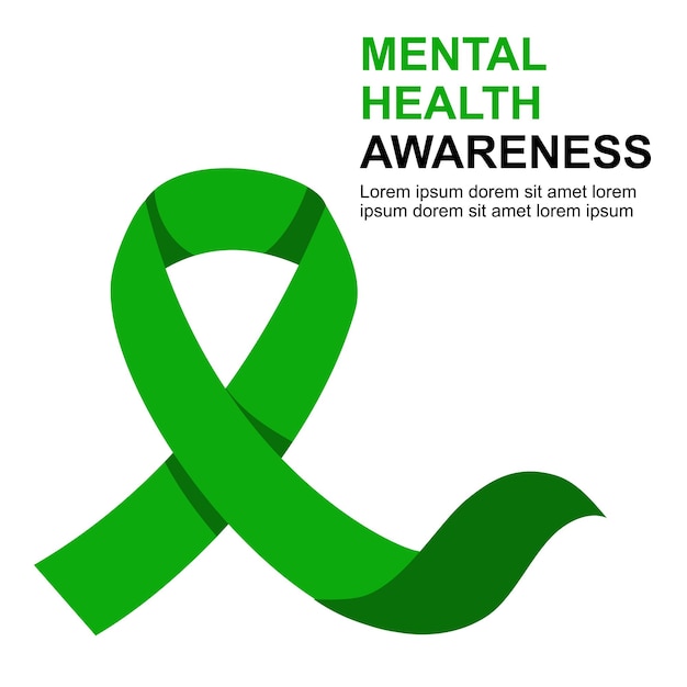 Vector green ribbon is a symbol for raise awareness for individuals struggling with mental health