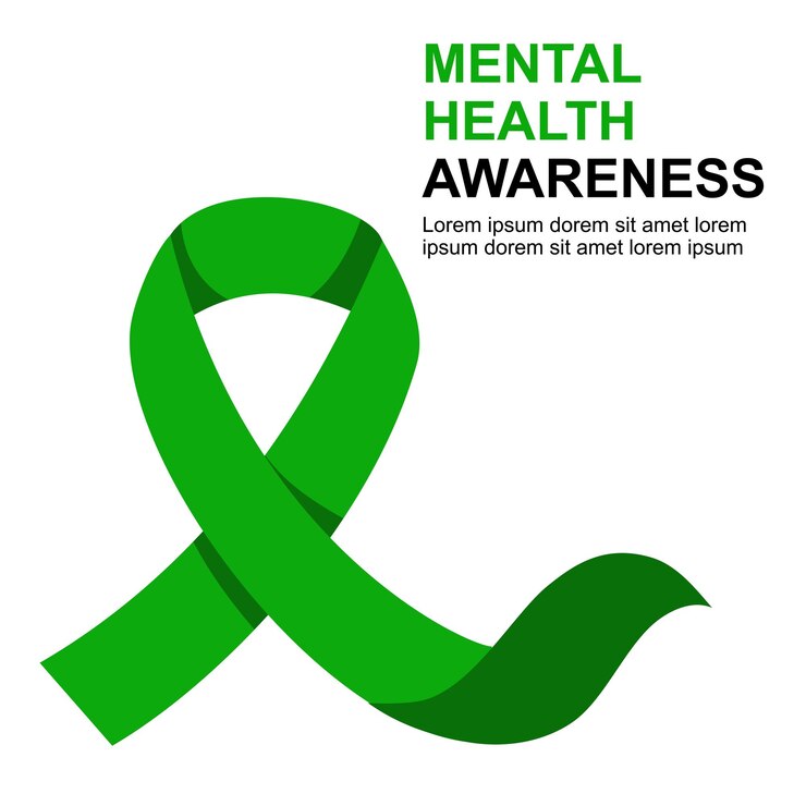 Vector green ribbon is a symbol for raise awareness for individuals struggling with mental health