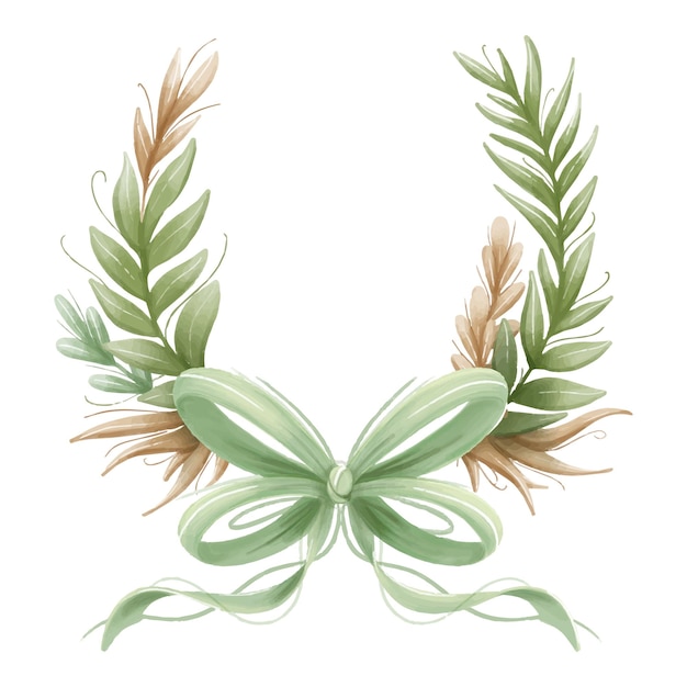 Vector green ribbon with leaves illustration