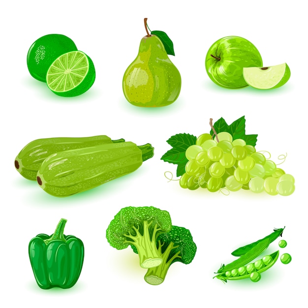 Green ripe fruits icons