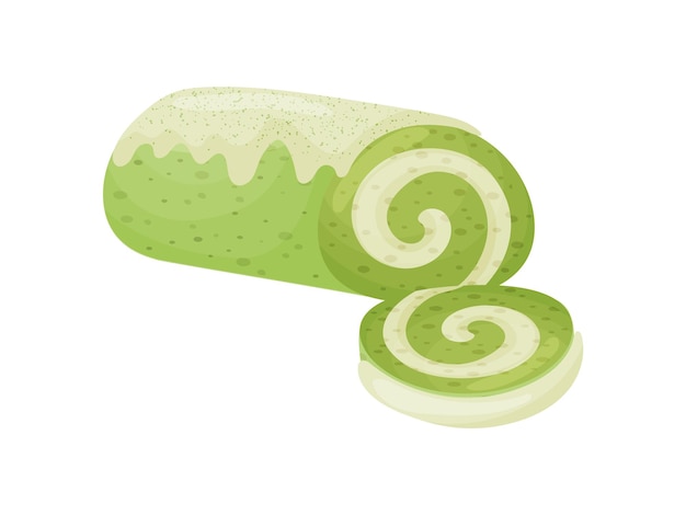 green roll of kiwi covered with white icing vector illustration on white background