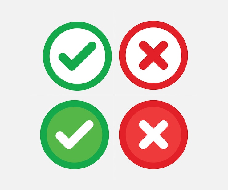 Vector green round check and red cross sign vector shapes design