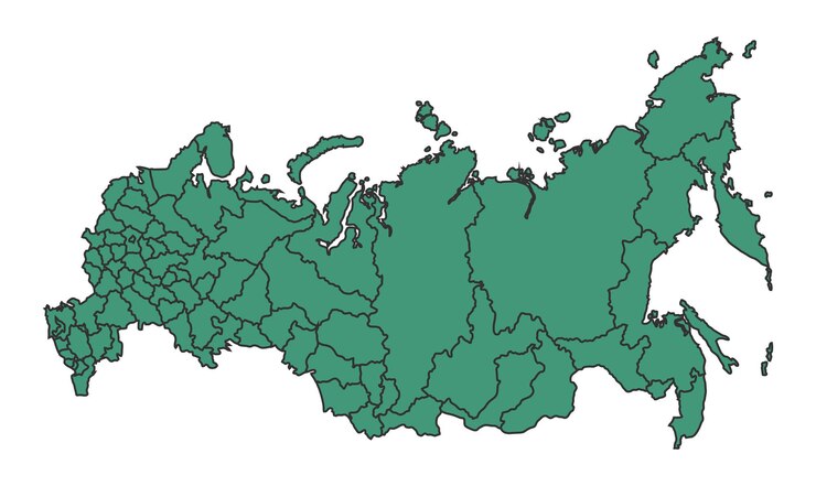 Вектор зеленая простая карта россии с векторной иллюстрацией границ государств